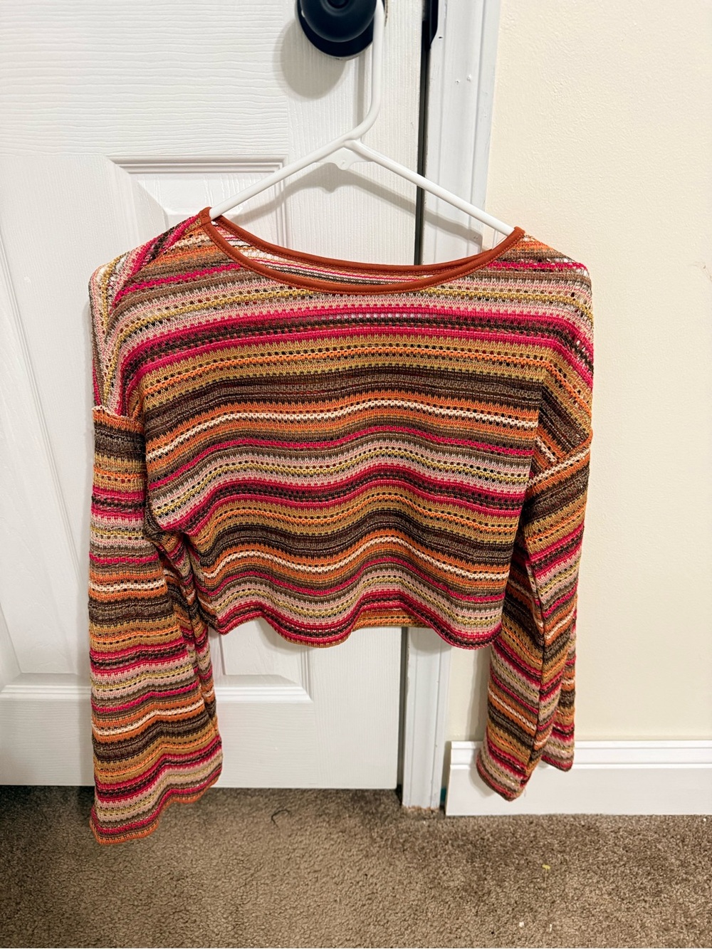 Striped Crochet Crop Top in Pink and Brown